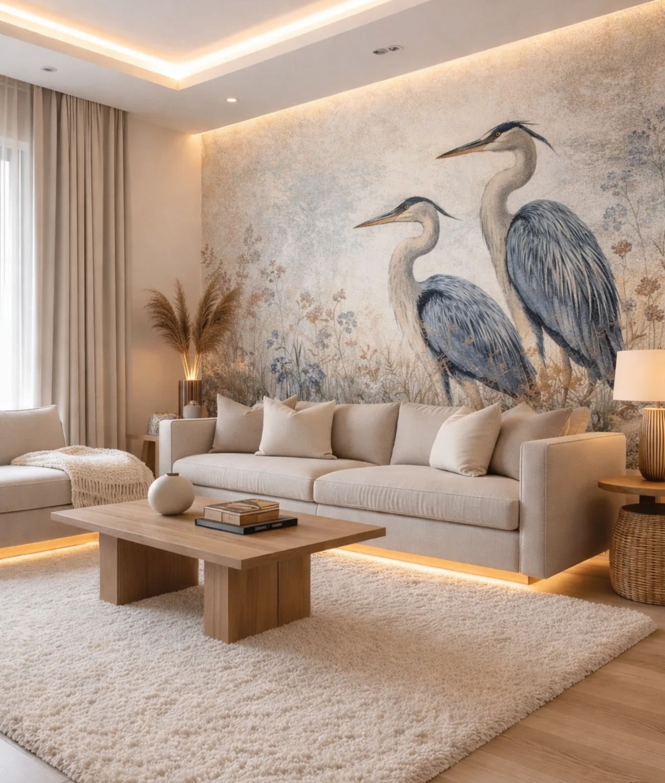 Lifestyle image of a Dubai apartment living room with premium wallpaper